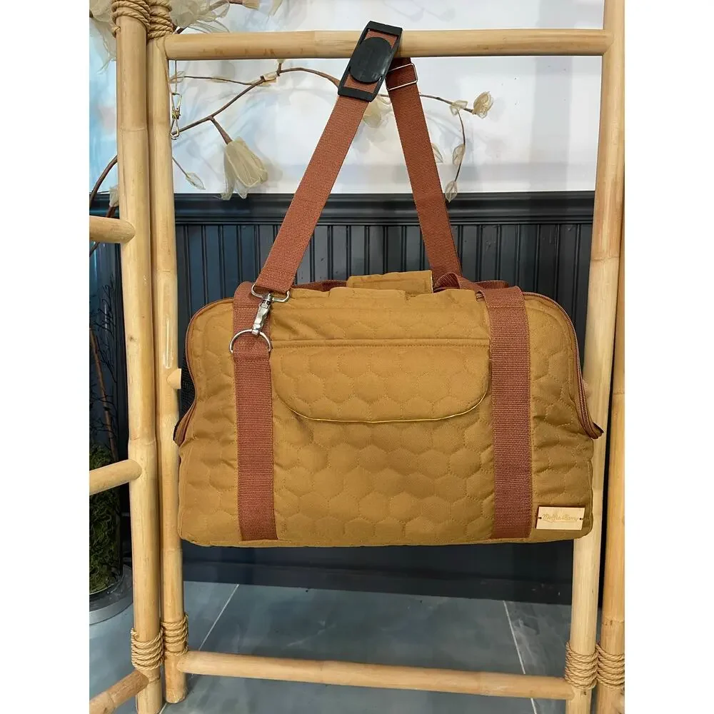 Muffin & Berry Quilted Pet Carrier Bag Tan Canvas Small Dog Cat Travel Tote